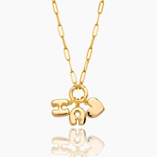 Puff Heart Initial Necklace