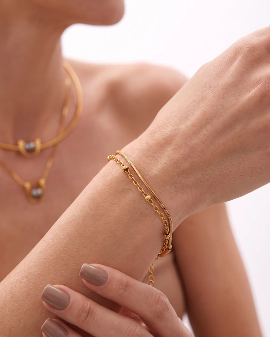 Bead and Snake Layered Bracelet