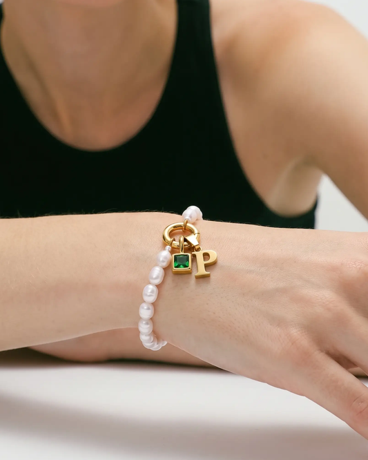 Pearl Initial and Birthstone Bracelet