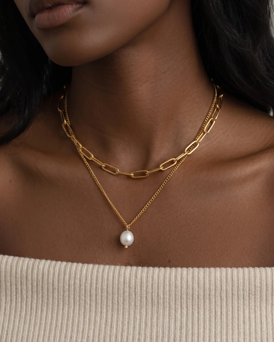 Paperclip and Pearl Layered Necklace