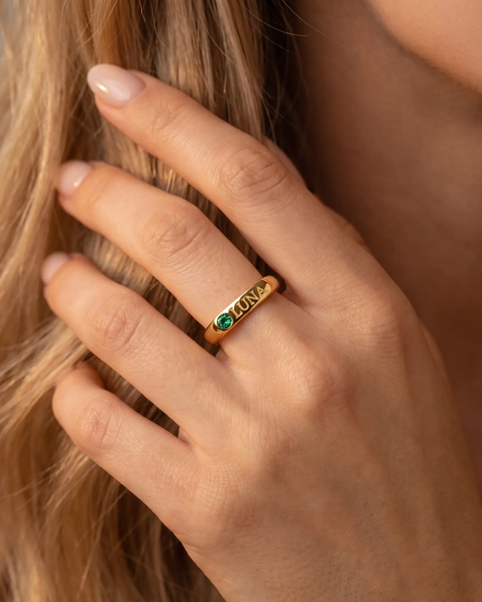Engraved Birthstone Name Ring