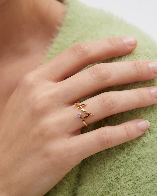 Script Name and Birthstone Ring