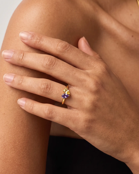 Two Hearts Birthstone Ring