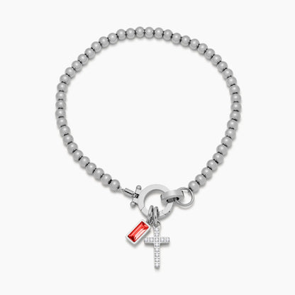 Pebble Birthstone Cross Bracelet