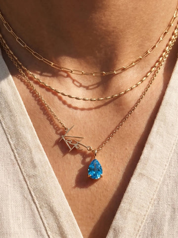 Script Name & Birthstone Necklace worn by a customer