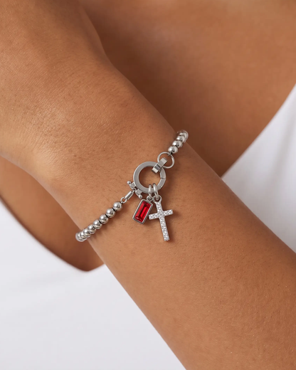 Pebble Birthstone Cross Bracelet