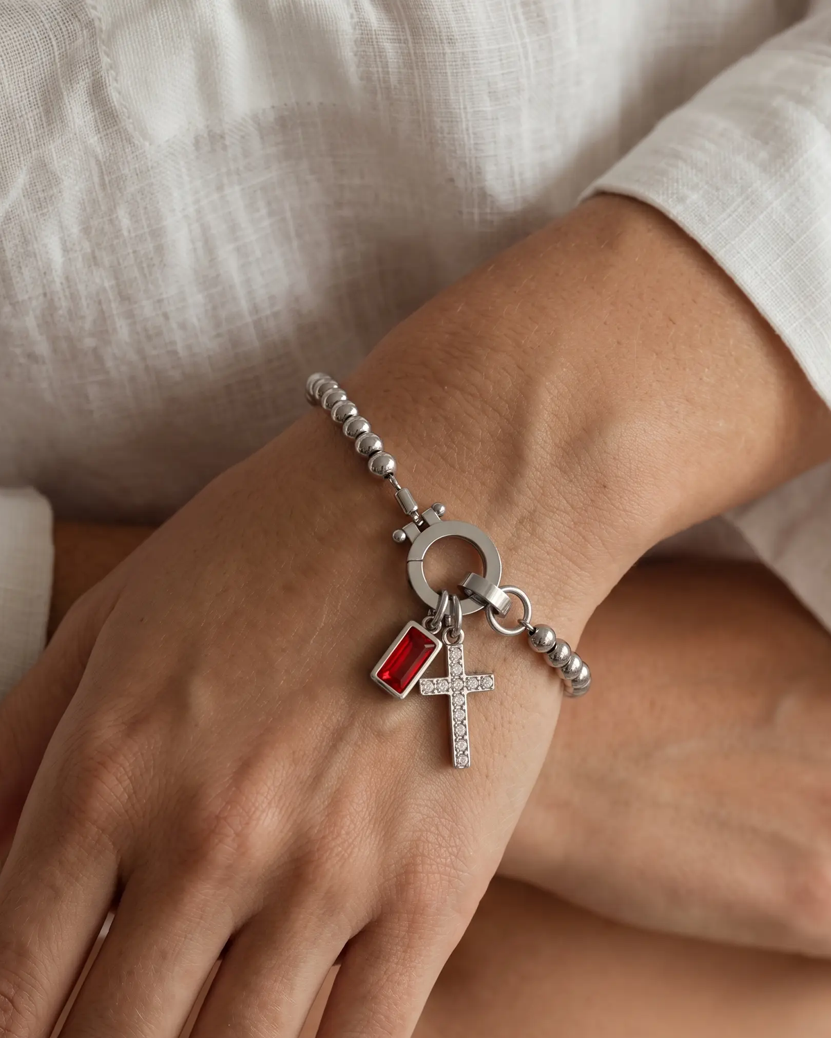 Pebble Birthstone Cross Bracelet