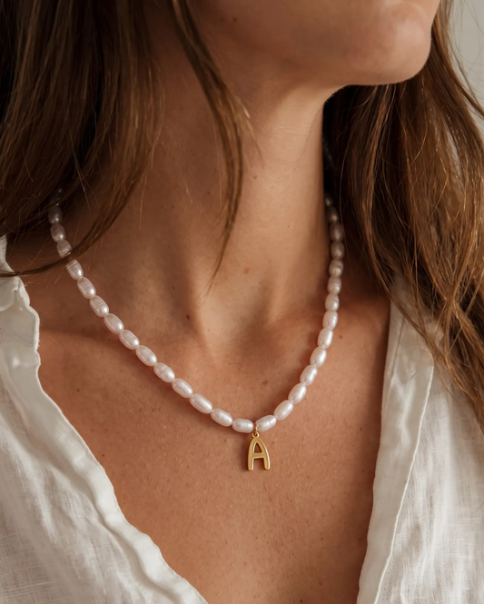 Bold Initial Pearl Necklace