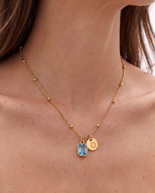 Column Initial Birthstone Necklace