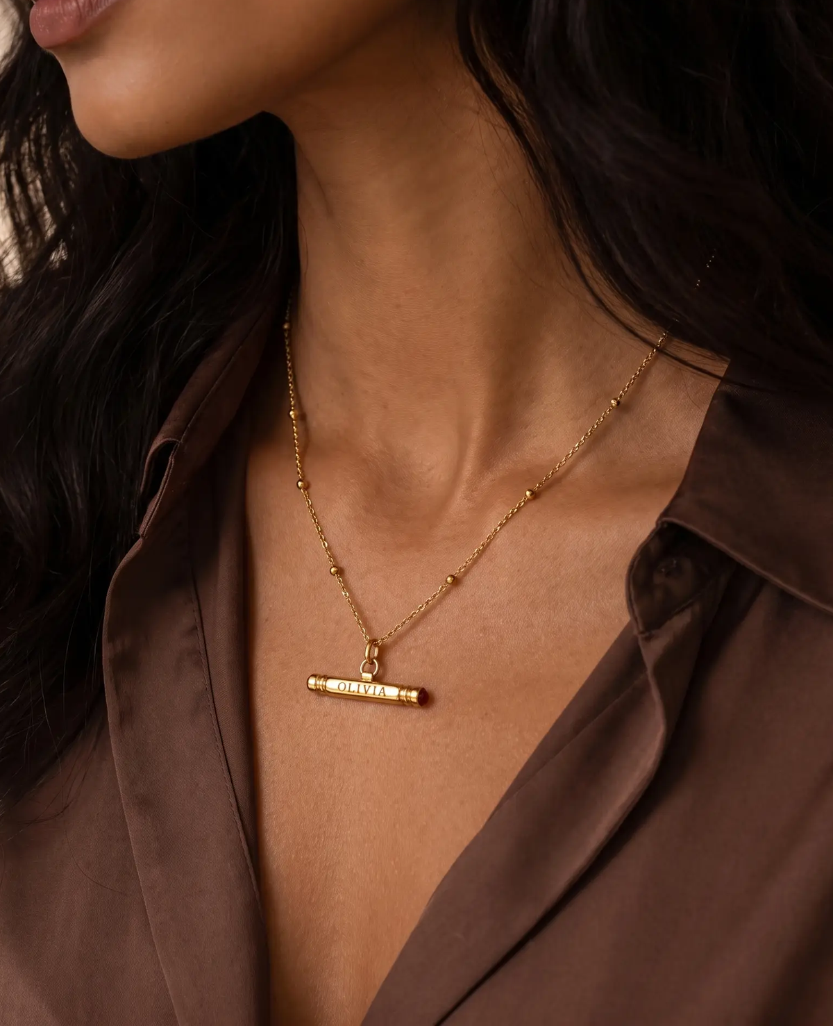 Name and Birthstone T-Bar Necklace
