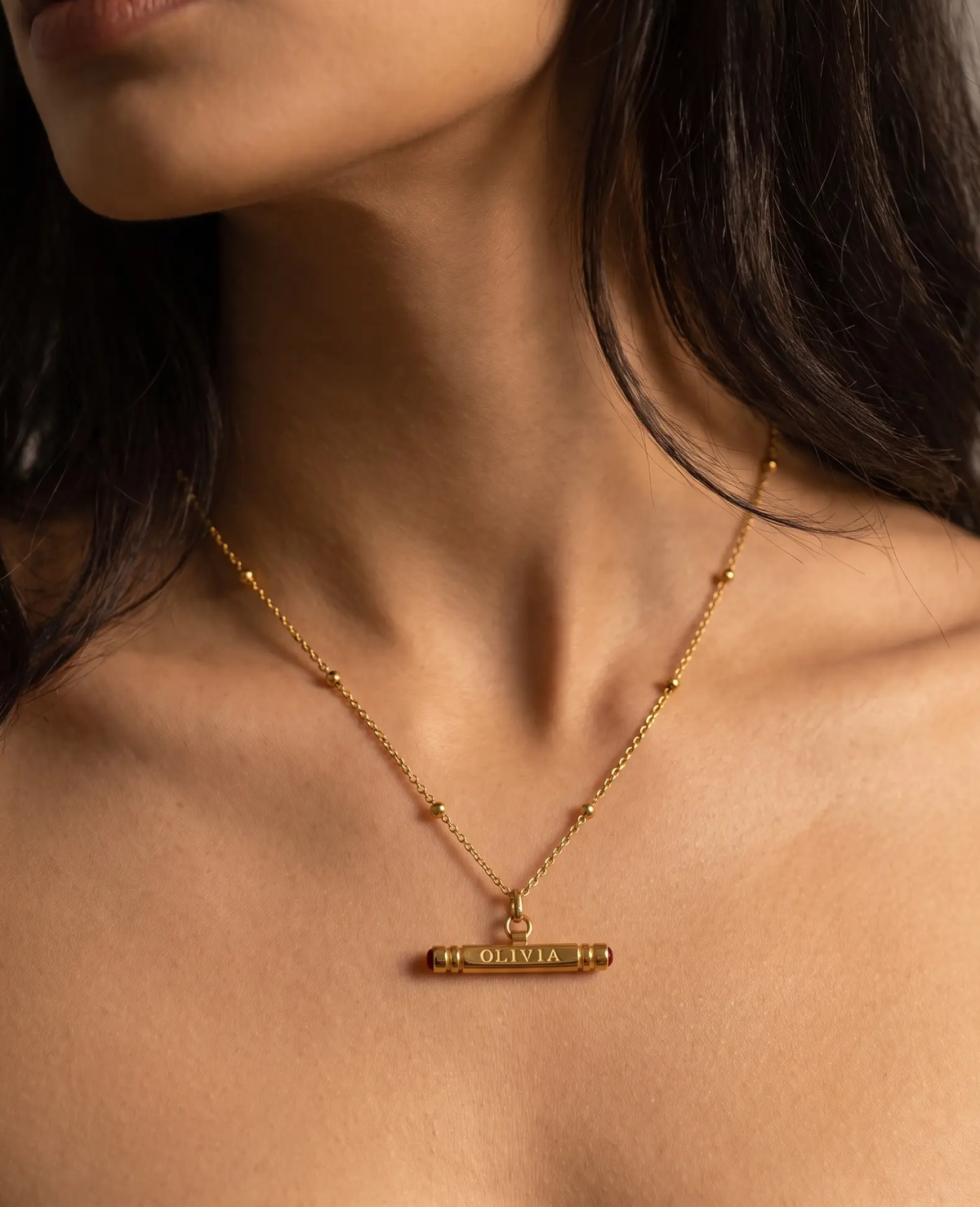 Name and Birthstone T-Bar Necklace