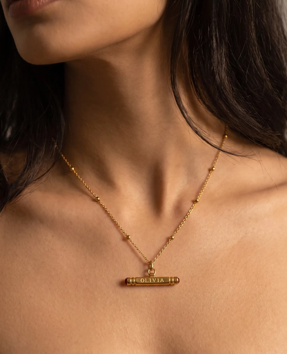 Name and Birthstone T-Bar Necklace