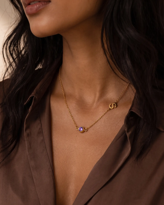 Offset Initial Birthstone Necklace
