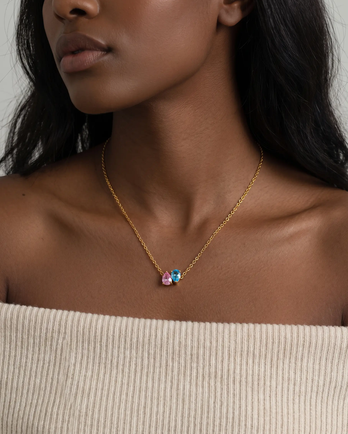 Pair Teardrop Birthstone Necklace