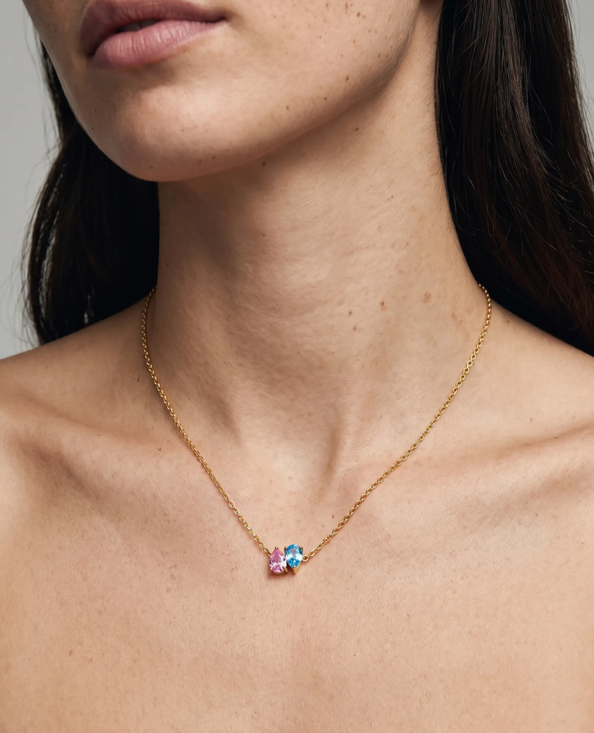 Pair Teardrop Birthstone Necklace