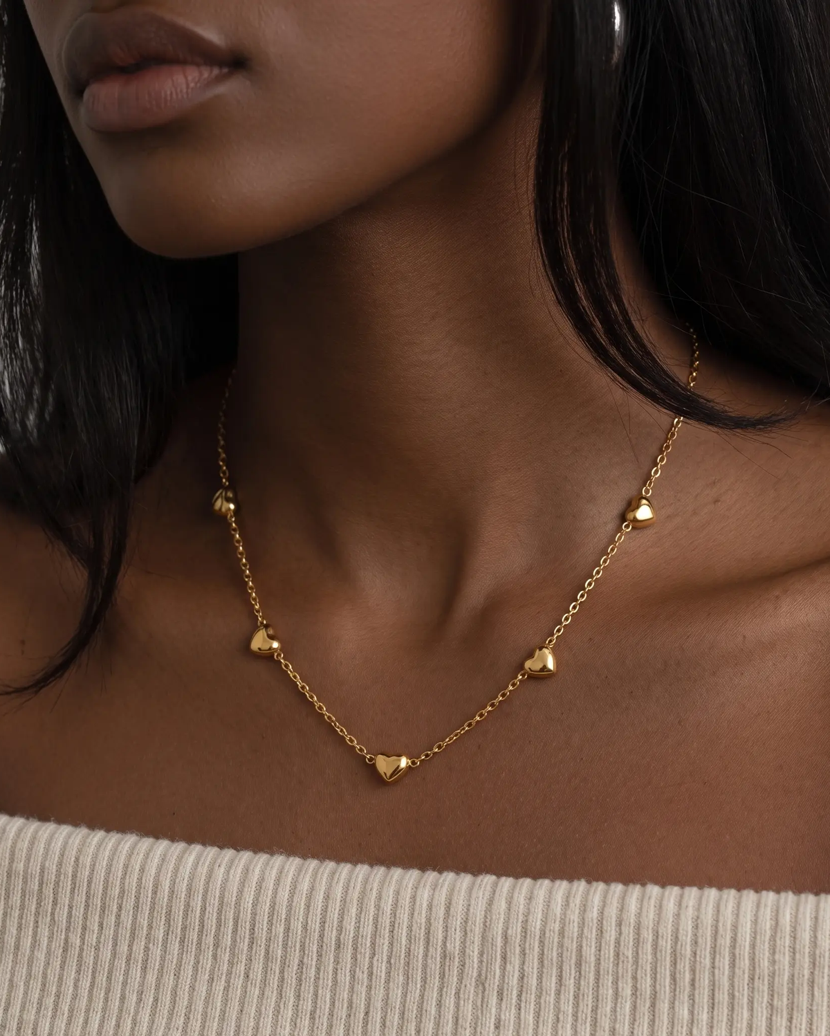 Puff Heart Station Necklace