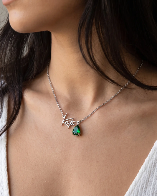 Script Name and Birthstone Necklace