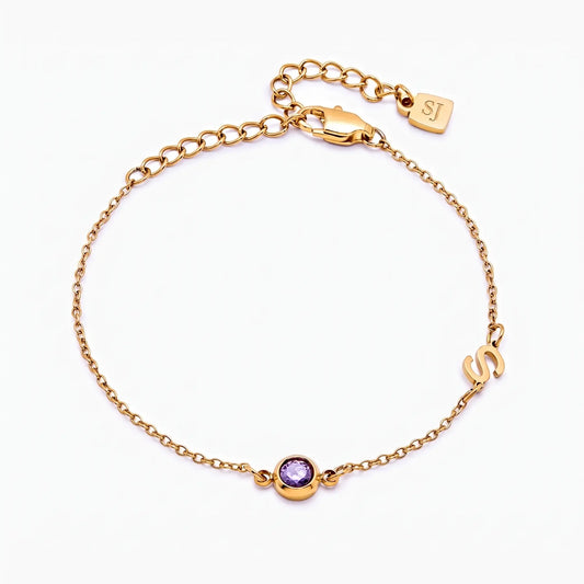 Offset Initial Birthstone Bracelet